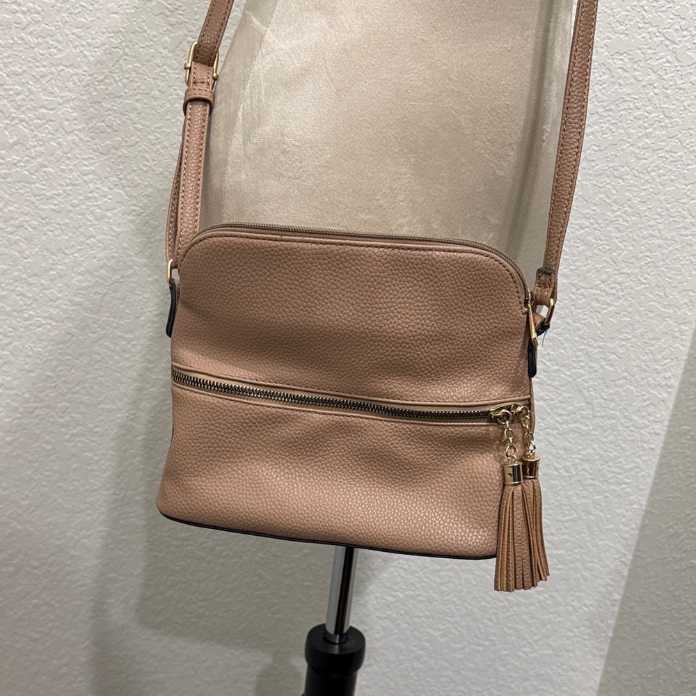 Elegant Tan Crossbody Bag with Tassels